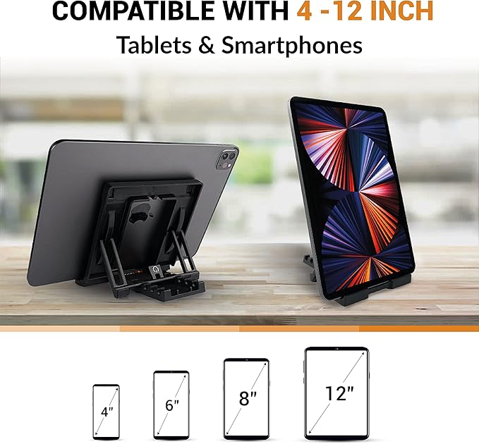 Portable Tablet Stand for Desk, Multi-Angle iPad Holder, Non-Slip Base, Foldable & Travel-Friendly for iPad, iPhone, Kindle, Galaxy Tablets