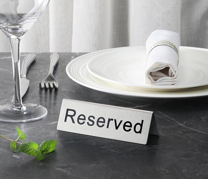 New Star Foodservice Stainless Steel Table Tent Sign (Silver (Reserved), 4.75” x 1.75” (Set of 2))