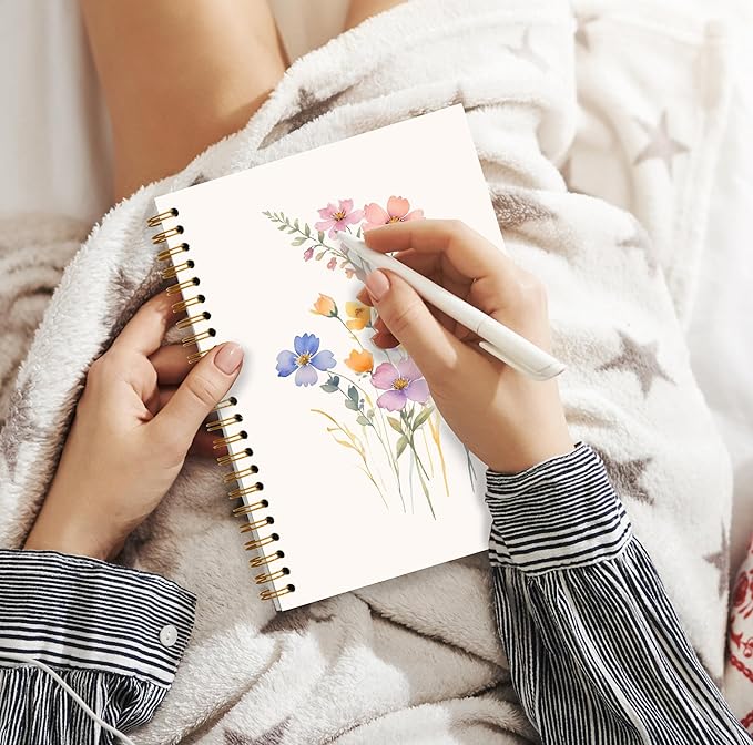 JWVK Vintage Wild Flower Botanical Plant Notebook 04,Rustic Spring Floral Cottagecore Notebook Journal for Work Office School Student Teacher,Hardcover Spiral Notebook 5.5x8.6