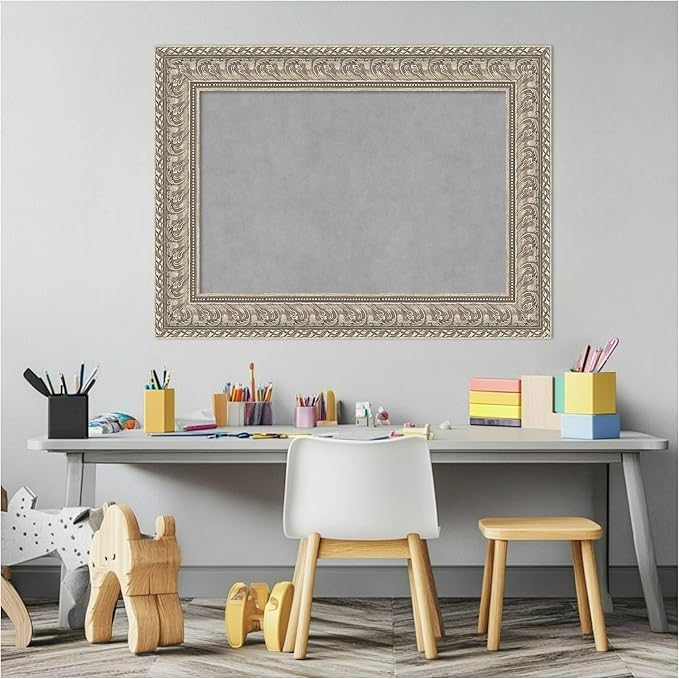Amanti Art Silver Framed Magnetic Board 23x31 Medium Vision Board for use with Magnets, 100% Metal Sheet to Display Items as Office Decor or for Home Organization in mudroom, Kitchen or Kids Room