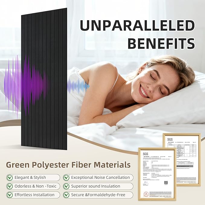 TO-TH Wood-Look Acoustic Wall Panels, 10 Pack 47.2” x 23.6” Sound Panels, Decorative Wood Panels for Wall Sound Dampening Panels for Home, Office, Basement, Smoky with Mitered Edges
