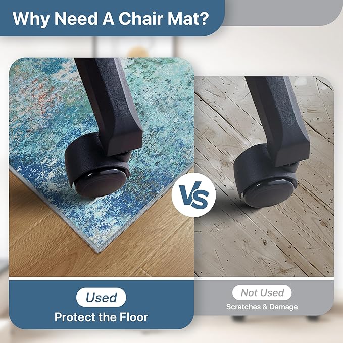 Office Chair Mat for Hardwood Tile Floor, Abstract 36"X 48" Desk Mats for Office Chair on Rolling Chairs Carpet, Desk Anti-Slip 1/5" Thick Rug for Computer Chair, Thin Low-Pile Floor Mat, Blue Green
