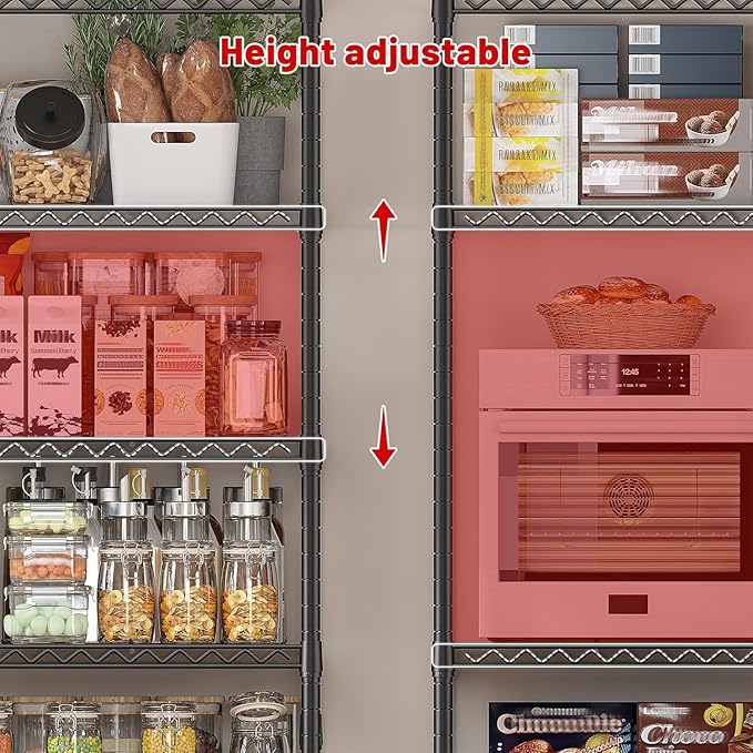 REIBII 45.5''W Storage Shelves Wire Shelving, 5 Tier Pantry Shelves for Storage Rack, Adjustable Metal Shelving for Pantry Kitchen Steel Shelving, 45.5" W x 71" H x 17.7" D, 2 Pack