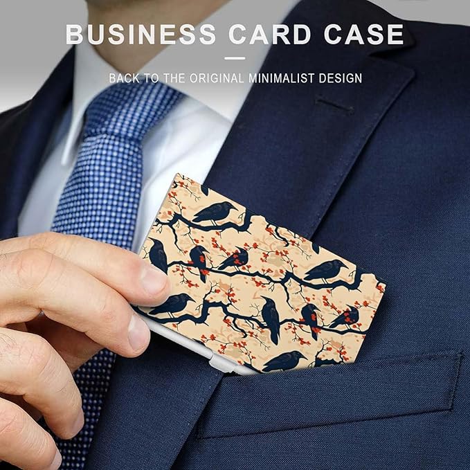 haigof Crow Business Card Holder Business Card Case Metal Business Card Organizer 3.7X2.2 In