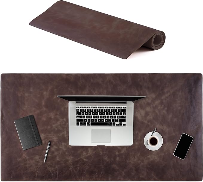 Node Leather - Leather Desk Mat - Executive Real Leather Desk Pad - Genuine Leather Office Desktop mat - Large (18 3/4"" X 35 3/4"") | Non-Slip Leather Desk Blotter, Cloudy Dark Brown