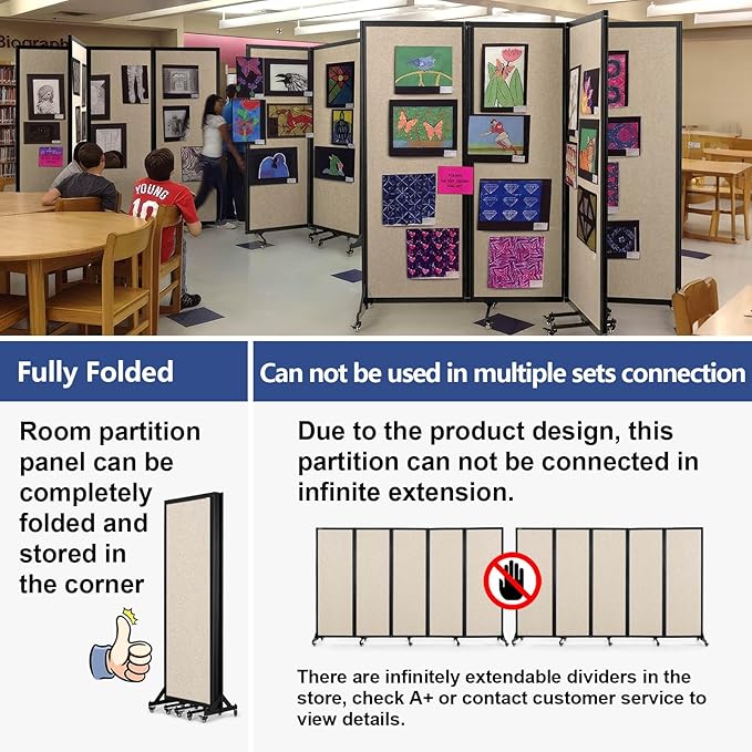 Strongbird Room Partition,Folding Privacy Divider,Office Partition Dividers,Office Dividers Wall, 10'6"W x 6'7"H,Beige