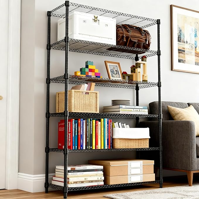 M MZG 6 Tiers Shelf 2100 lbs Steel Storage Shelving Utility Shelving Unit Steel Organizer Wire Rack for Home,Kitchen,Office,Garage Black 17.7" D x 47.2" W x 82.4" H