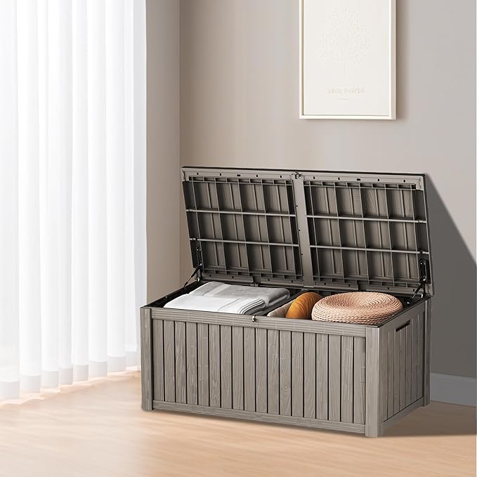 Yardgrace 180 Gallon Outdoor Storage Deck Box - Large Waterproof Resin Bin for Delivery Boxes Outside, Lockable Storage for Patio/Pool Cushions & Tools, UV-Resistant, Granite Grey