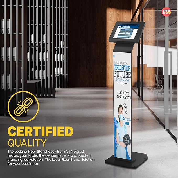 CTA Digital Premium Kiosk Floor Stand - Locking Floor Stand Kiosk - iPad 7th/8th/9th Gen 10.2" - Pro 11", 5th & 6th Gen, Surface Go, Galaxy Tab S5E & More (PAD-PARAF)