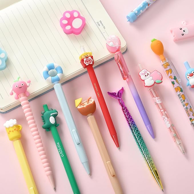 Jollin 12PCS Cute Kawaii Mechanical Pencils Set with Lead Refills and Erasers, 0.5mm & 0.7mm Point, Bulk Mechanical Pencils for Kids Girls