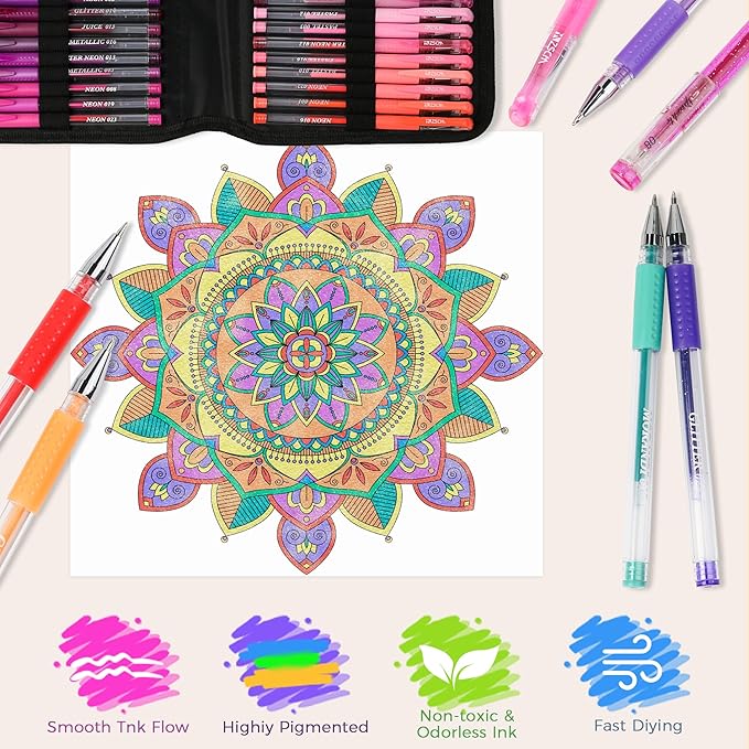 ZSCM 400 Pack Gel Pens for Adult Coloring Book, 200 Artist Colored Pens With 200 Refills, Fine Tip Metallic Glitter Gel Pens for Drawing Doodling Journaling Craft Art Supplies