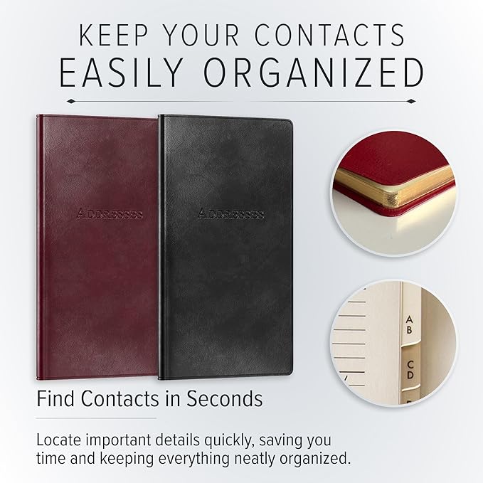 Gallery Leather Small Address Book with Alphabetical Tabs up to 403 Records, Leather Notebook Hardcover, Telephone and Address Books - 6x3.25", Pocket Address, Acadia Burgundy