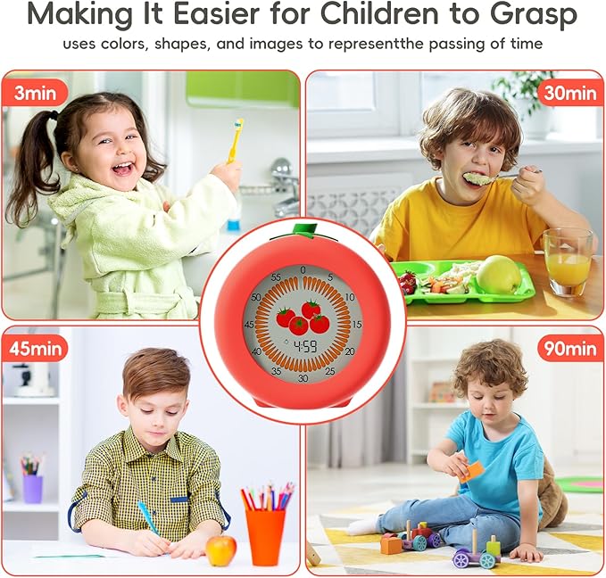 Tomato Visual Timer for Kids, 299-Minute Cute Kids Pomodoro Countdown Timer, ADHD Autism Toddler Support, Visual Timer for Classroom, Kitchen, Office Desk and Meetings