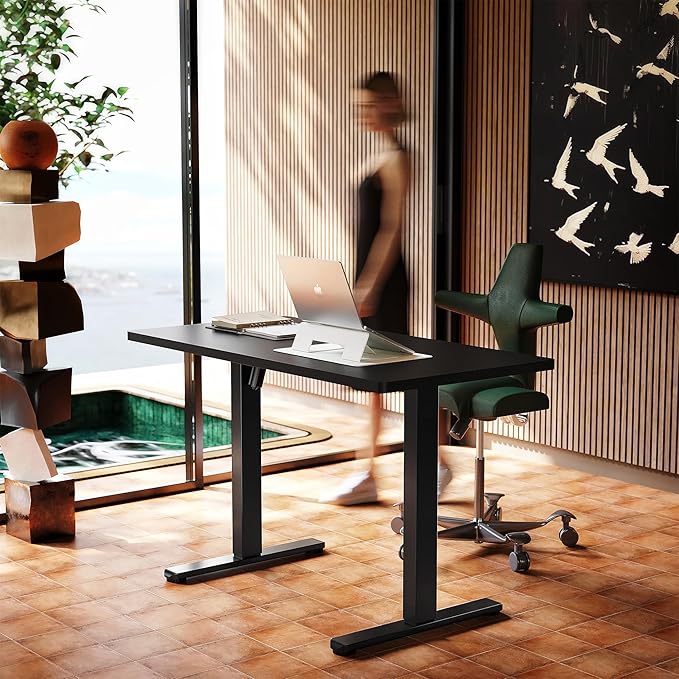 HUANUO 48" x 24" Electric Standing Desk Adjustable Height, 4 Memory Height Settings, Headphone Hook, Cable Manager, Sit Stand Up Desk for Home Office & Computer Workstation, Black
