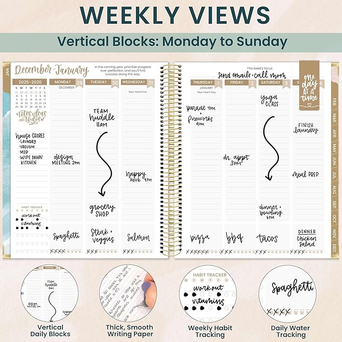 bloom daily planners 2026 Hardcover Calendar Year Goal & Vision Planner (January to December) - Monthly & Weekly Agenda Organizer - 7.5" x 9" - Ocean Oasis