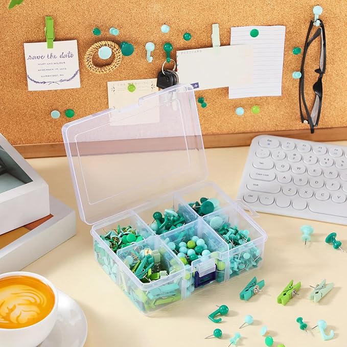 600 Pcs Decorative Push Pins, Plant Green Thumb Tacks 6 Types Cute Push Pin Clip for Bulletin Board Wall Cork Board Colorful Classroom Decor Teacher Must Haves Supplies School Crafts Project