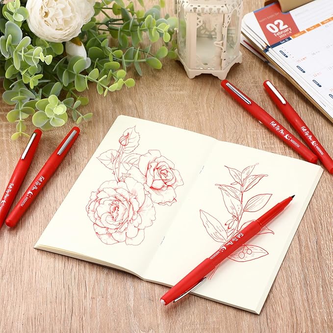 Fuyoooo 36 Pcs Felt Tip Pens 0.7mm Medium Point Colored Felt Tip Pens for Journaling Planner Writing Note-taking Art Office and School Supplies(Red)