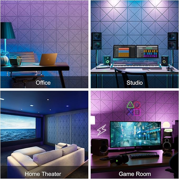 Sonicism 12 Pack X-Lined Acoustic Panels with Self-Adhesive, 12"X 12"X 0.4" Sound Proof Foam Panels, Decorative Soundproof Wall Panels, Sound Absorbing Tile for Home & Offices, Gray