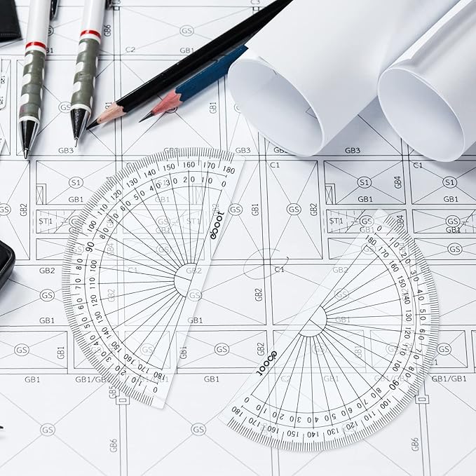 Zonon 200 Pcs 4 Inch Clear Plastic Protractor Bulk Math Protractors Set 180 Degrees Geometry Drafting Tools for Classroom Industry Office Back to School Supplies
