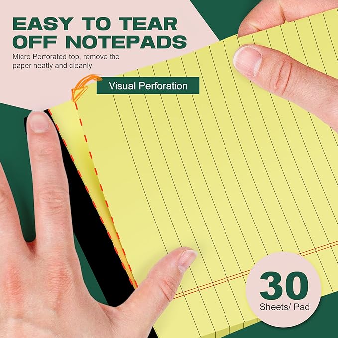 Roneky Yellow Legal Pads 5x8 Notepads, 12 Pack Small Note Pads 5x8 College Ruled Perforated Memo Pad for Work, Narrow Ruled Lined Writing Pads, 30 Sheets Per Pad, Mini Notepad for Office Home School