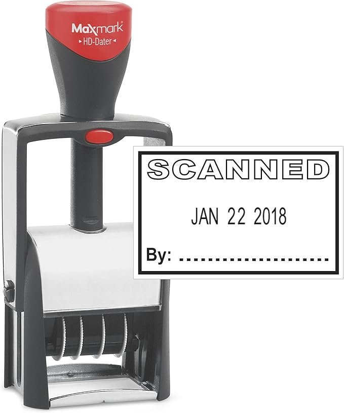 MaxMark Heavy Duty Self Inking Date Stamp with Phrase Scanned - Black Ink