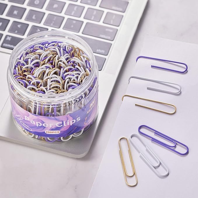 NEEWAY 200pcs Large Purple Paper Clips, 2 Inch Jumbo Paper Clip, Ceative Colored Paperclips for Paperwork Office School and Personal Use