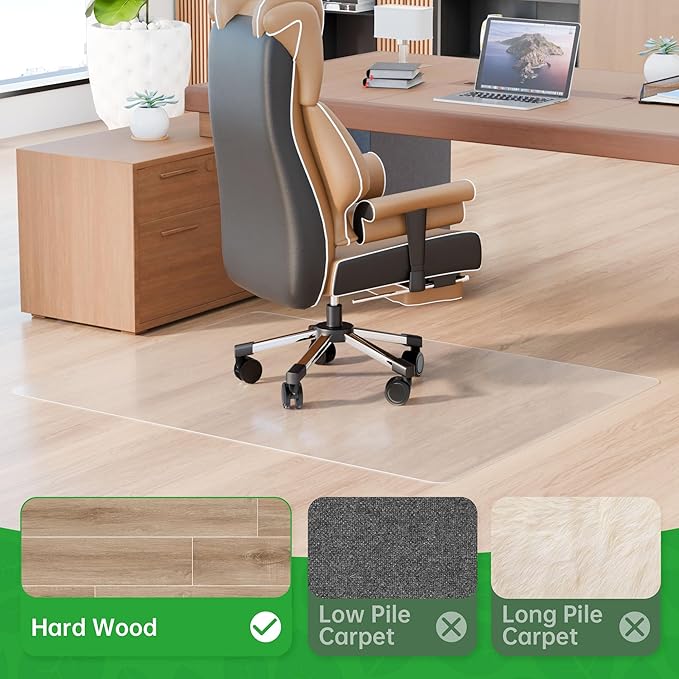 100pointONE Office Chair Mat for Hardwood Floors, Easy Glide Computer Chair Mat, Clear Floor Protector for Chairs 48" x 48"