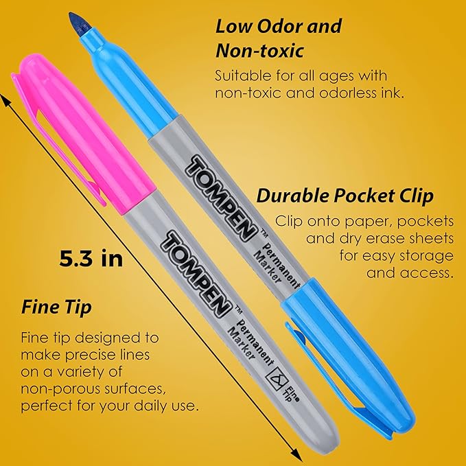 Tompen Permanent Markers,Fine Tip,160 Pack Bulk,16 Assorted Multicolor Colors,Waterproof Permanent Marker with Quick Drying on Valentine's Day card Wood,Plastic,Paper,Metal for Office School Classroom