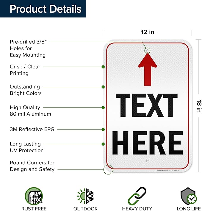 Custom Arrow,Custom Directional Sign, Up Arrow,12x18 Inches, 3M EGP Reflective, Rust Free .063 Aluminum, Fade Resistant, Made in USA by My Sign Center