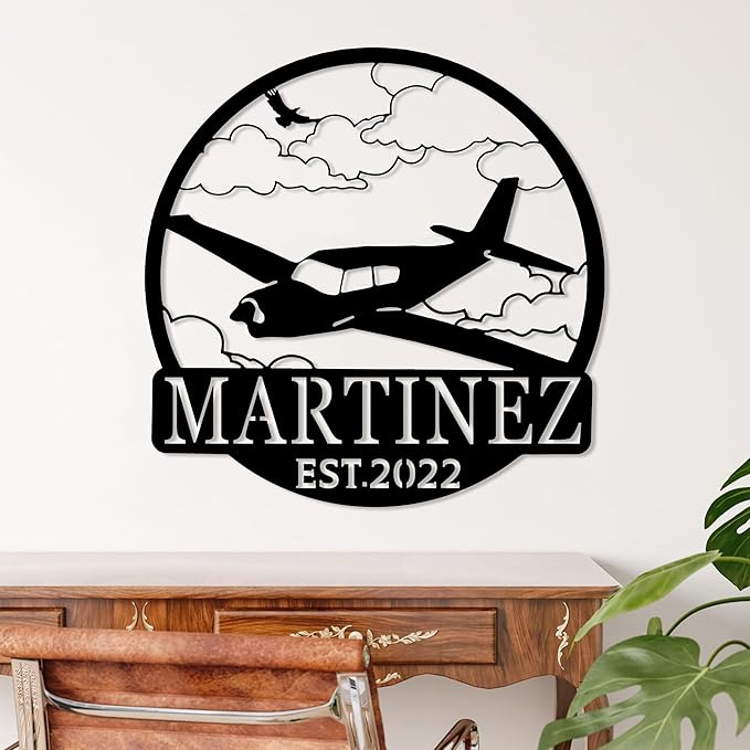 Personalized Metal Airplane Wall Art, Airplane Name Sign, Customized Pilot Name Sign, Airplane Hangar Sign Decor, Aviation Home Office Decor, Large Outdoor Decor, Pilot Gifts, Aircraft Lovers Gift
