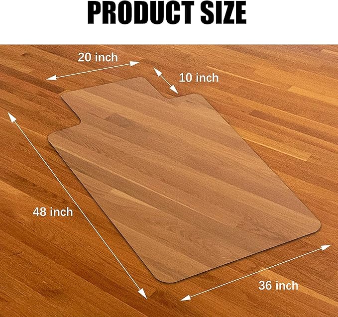 Kuyal Chair Mat, Rolling Chair Mat for Hardwood Floor, 36" X 48" Transparent PVC Home Office Floor Protector Mat (36" X 48" with Lip)