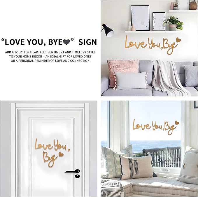 Wall Decor Gold Love You Bye Sign Hallway Entryway Door Wall Art Boho Decor Wood Home Decor Express Love and Warm for Your Family Lover Halloween Thanksgiving Christmas Above Door Topper Decoration