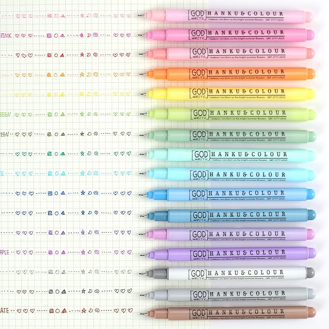 HANKU 0.38mm Fine Point Pen,16 Pack Colored Fineliner Bible Pens No Bleed Through,Extra Fine Tip Marker Pens for Bullet Journaling,Planner,Coloring,Bible Study Back to School Office Supplies