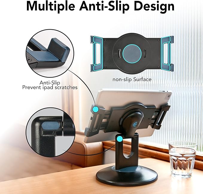 EHO iPad Stand, 360° Rotating Commercial Tablet Stand, Retail Kiosk, 6"-13"(Screen) Adapter Universal Tablet Clamp Holder for iPad, iPadAir, iPadMini, Microsoft Surface, Most Tablets - White