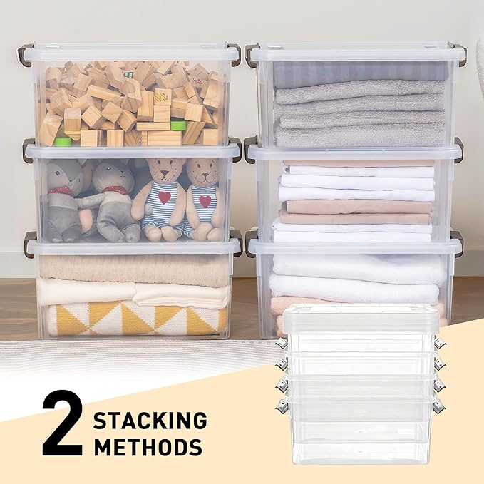 Citylife 6 Packs 17 QT Plastic Storage Bins with Lids Large Stackable Storage Containers for Organizing Clear Storage Box for Garage, Closet, Kitchen