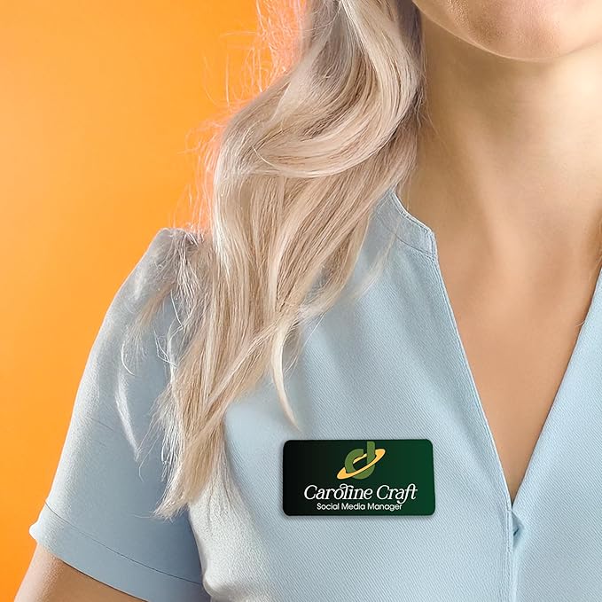 Custom Name Tag Full Color with Logo Magnetic Back | Name Badges for Business | Metal Name Tags ID Badges for Employees | Personalized Name Tags | Magnetic Name Tags Personalized (3x1.5 Inches)