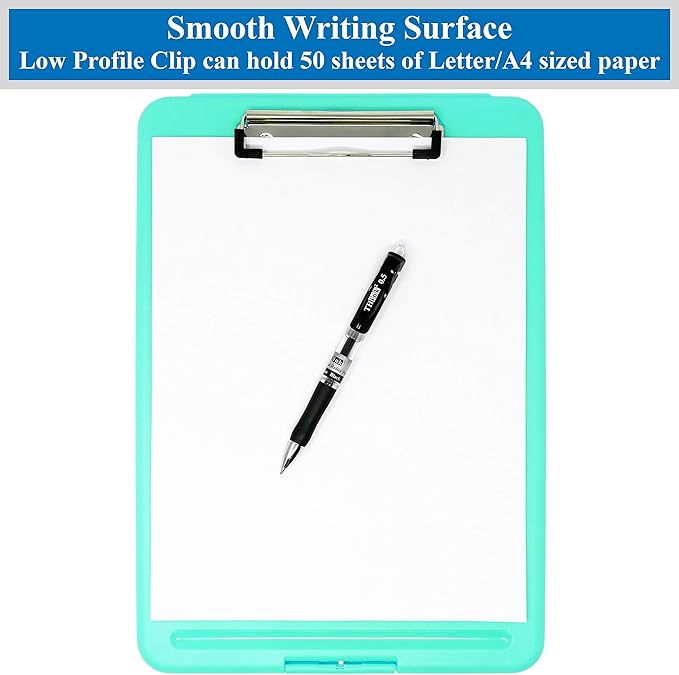 Think2Master Teal Plastic Storage Clipboard. | 25% Heavier & 25% Sturdier| Heavy Duty and Won’t Flex or Bend Like Other Brands (Compare The Weight). Storage Compartment Holds 150 Letter Sized Paper.