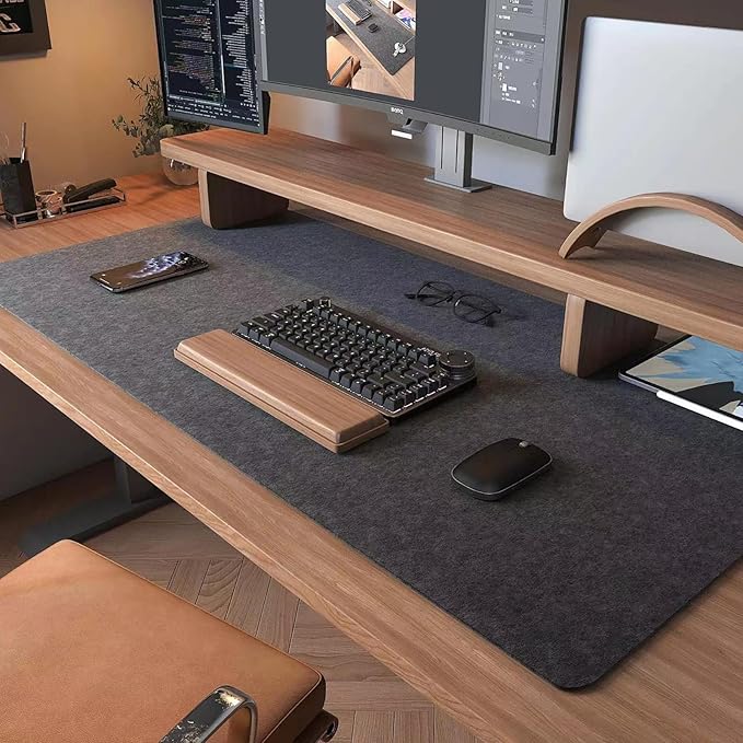 Large Felt Desk Mat,39.4''x19.69'' Non-Slip Desk Mat,Desk Pad Protector for Keyboard, Computer,Desk Accessories for Home and Office,100x50CM Full Desk Mouse pad (Dark Grey)