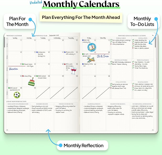 Roterunner Purpose Planner Notebook B5 7.5”x9.8” Undated 2026 Daily Weekly and Monthly Productivity Goal Setting Tool for Work Home ADHD Planner for Adults Self Care Journal (Purple Softcover)