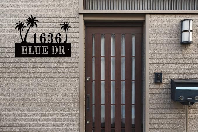 Personalized Palm Tree Address Sign, House Number Sign, Address Number for Houses, Metal Address Plaque Sign, Custom House Number Sign, Address Plaques for House Numbers