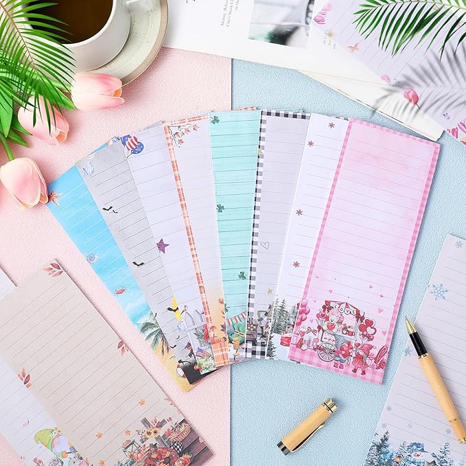 Eaasty 12 Pcs Seasonal Holiday Magnetic Notepads for Refrigerator Picture Monthly Magnetic Grocery List 9 x 3.5 Magnet Memo Pads 30 Sheets Per Pad Shopping to Do List for January to December