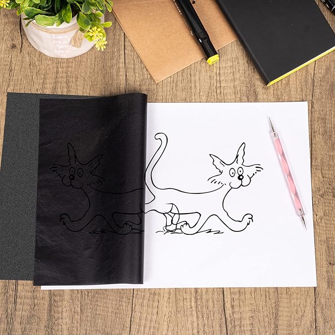 100 Sheets White Tracing Paper 100 Sheets Carbon Transfer Paper and 5 Pieces Ball Embossing Styluses for Wood Burning Craft, Paper, Canvas and Other Art Craft Surfaces