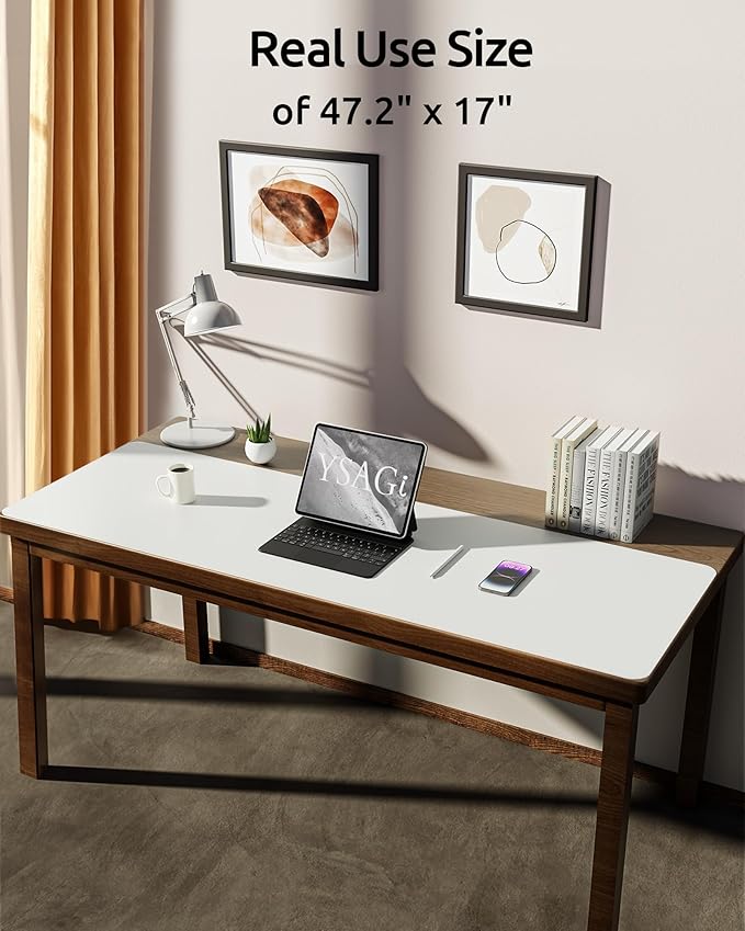 YSAGi Leather Desk Protector, Office Mat, Large Mouse Mat, Non-Slip PU Leather Blotter, Laptop Desk Pad, Waterproof Writing Pad for Office and Home (White, 47" x 17")