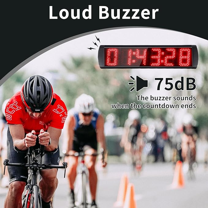 5 Inch 6-Digit LED Race Timer, Running Event Gym Timer for Countdown/Count Up, 12/24 Hour Real Time, Stopwatch with Remote Control, Portable Large Wall Clock（Button）