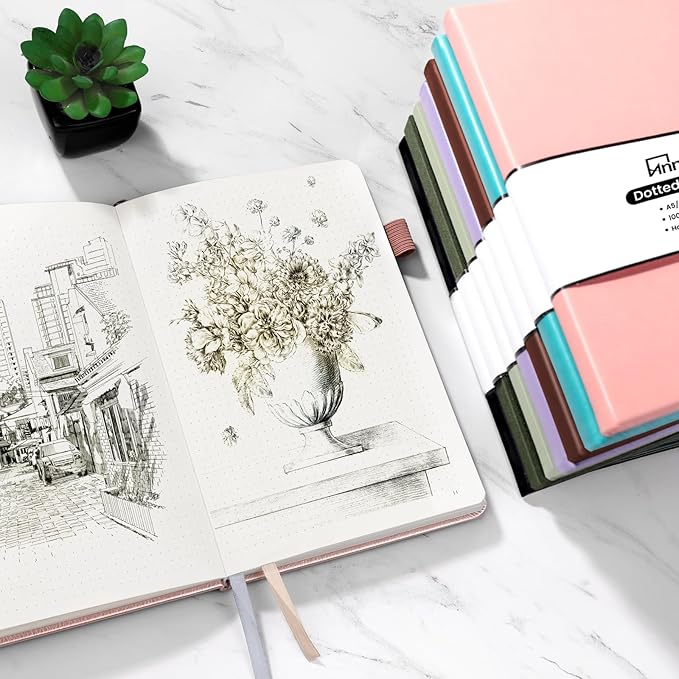 Annecy Numbered Bullet Dotted Journal Notebook, Medium 5.5x 8.25, 160 Pages 100GSM Writing Paper, A5 Turquoise Faux Leather Cover with Pen Loop