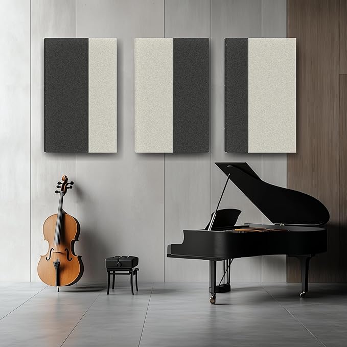 Soon Global 3-Pack Stitched Fabric Acoustic Panels Sound Absorbing, 3-Piece 35.5x23.6 Inches Sound Proof Foam Panels for Walls, Sound Dampening Wall Panels for Home, Office. Dark Gray and Light Gray