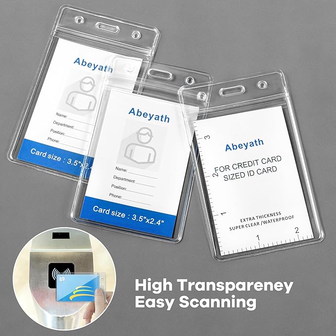 Abeyath 200 Pack Extra Thick ID Badge Holder Vertical Clear ID Card Holder with Waterproof Resealable Zip Name Tag Holder for Nurses, School and Office（ 2.25x3.5Inch）