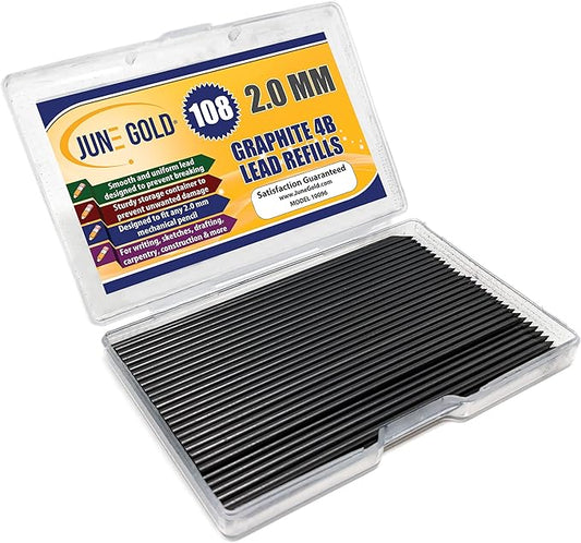 June Gold 108 Pieces, 2.0 mm 4B Lead Refills, 90 mm Length, Extra Bold Thickness, Break Resistant Lead/Graphite