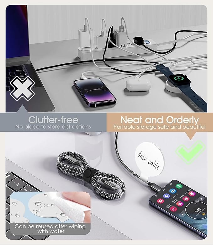 32Pcs Nearockle Cable Labels and Silicone Cable Ties Value Cable Management Set, 20 Cable Ties+12 Cord Labels for Electronics, Travel Home Office Desk Wire Organization(Black&White)