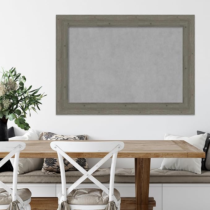 Amanti Art Grey Framed Magnetic Board 31x43 Large Vision Board for use with Magnets, 100% Metal Sheet to Display Items as Office Decor or for Home Organization in mudroom, Kitchen or Kids Room